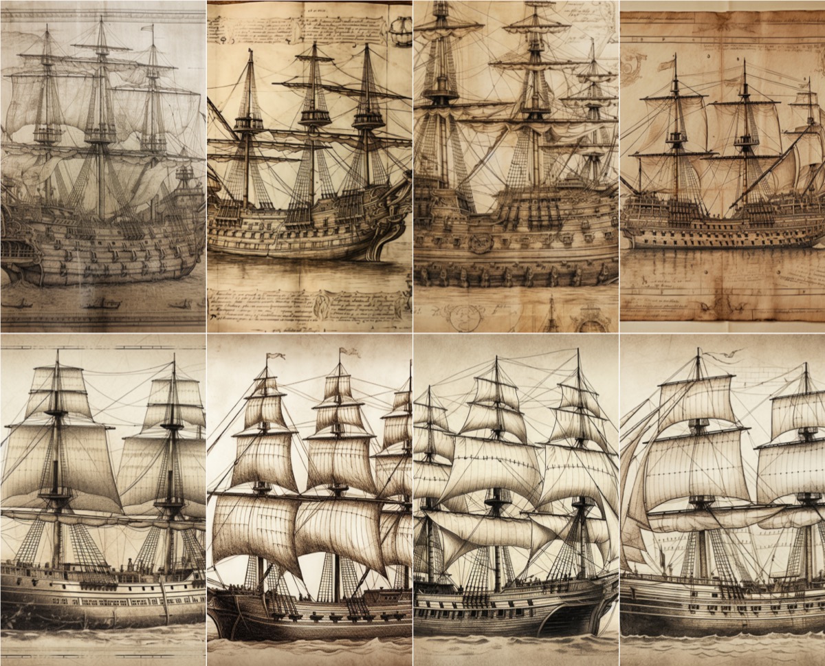 Barcos Antiguos sobre pergamino